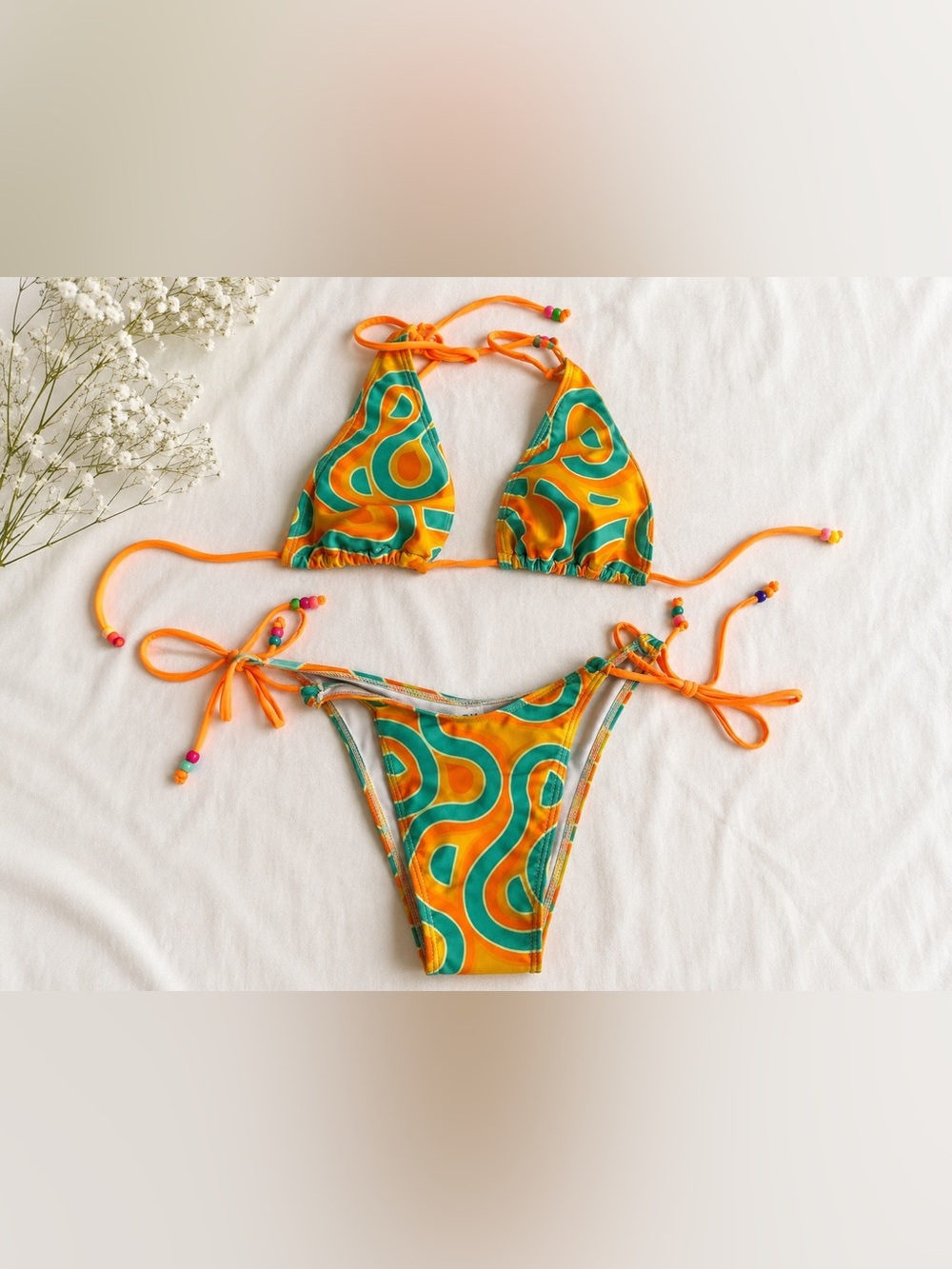 Retro Orange & Teal String Bikini Set